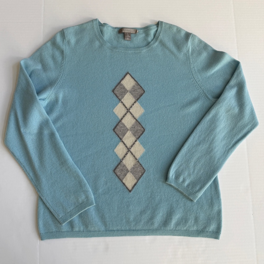 Charter Club Light Blue Cashmere Knit‎ Crewneck Sweater Size L